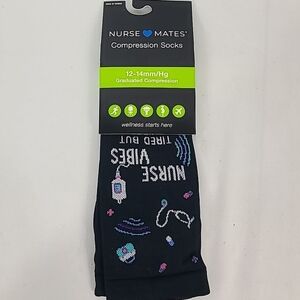 NWT Nurse Mates Compression Socks 'Tired But Wired' Black sz 9-11